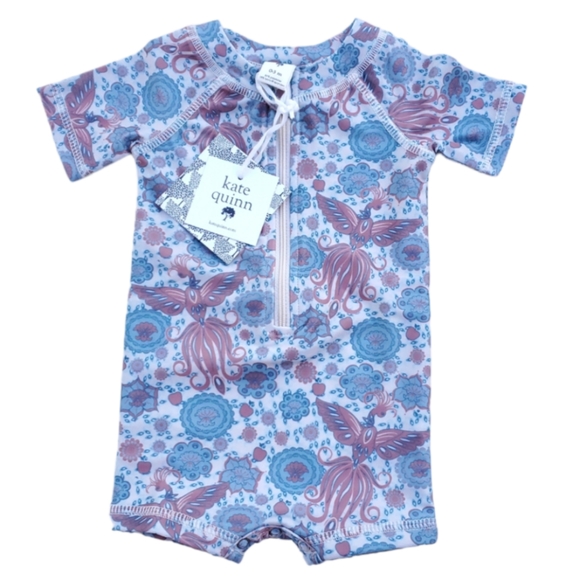 kate quinn Other - NWT Kate Quinn Rashguard Shortie Swimsuit Short-sleeve Zip Front Firebird 0-3m